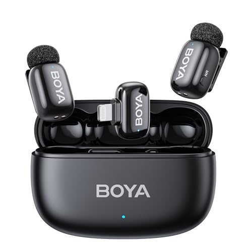 Image of BOYA mini 2 Wireless Microphone for iPhone with MFi Certified, AI Noise Cancellation, App Control, 48k Hz /24 Bit, 30H Battery Life with Charging Case,Lapel Microphone Wireless for Video Recording Vlog