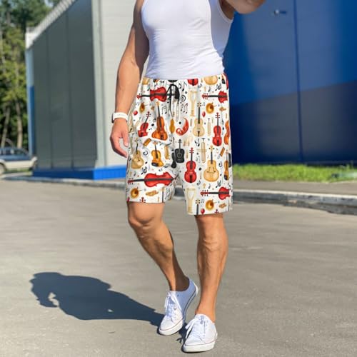 Mens Pajama Shorts, Vintage Cello 1 Print Lounge Pj Sleep Shorts for Men Sleepwear, Pajama Bottoms2