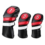LONGCHAO Golf Head Covers 3pcs/Set Driver Fairway Wood Headcovers White Red and White Vintage PU Leather 1 3 5 Driver and Fairway Head Covers for Golf Club (1/3/5 Black)