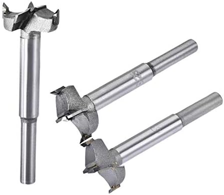 sourcing map Forstner Wood Boring Drill Bits 17mm 18mm 19mm Dia. Hole Saw Carbide Alloy Steel Tip Round Shank Cutting for Hinge Plywood Wood Tool 3in1 Set