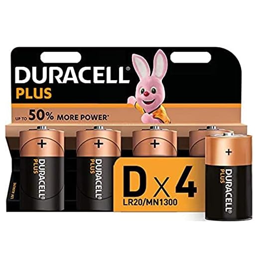 Duracell Plus, lot de 4 piles alcalines type D 1,5 Volts, LR20 MN1300