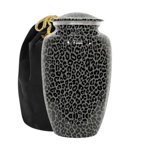 Cremation Urn for Human Ashes - Leopard Print Pattern Design - Adult Urn for Ashes - Upto 200 Lbs - Velvet Bag Included