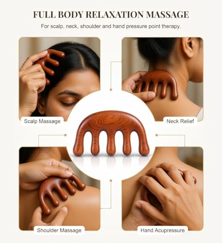 Image of 1Pcs,Wooden Head Massager Comb for Hair Growth - Natural Wood Wide Tooth Hair Comb with Scalp Stimulating Massage Teeth - Anti Static, Detangling & Frizz Control Wooden Comb for Men & Women. (Wooden Scalp Massager)