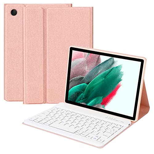 HOTLIFE Capa com Teclado Espanhol Ñ para Samsung Galaxy Tab A8 10,5" 2022 (SM-X200/X205/X207), Capa de Ranhura de Lápis e Teclado Espanhol para Samsung A8 10,5 com Smart Auto Sleep-Wake, Champanhe Cover