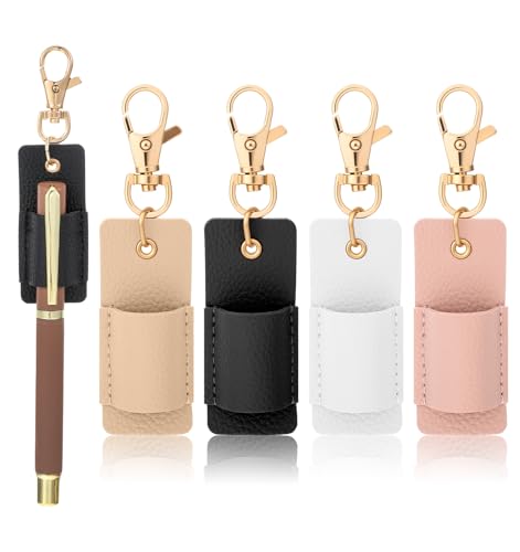 ValueBargain Lanyard Pen Holder, 4 Pcs Anti-lost Leather Badge Pen Holder for Lanyard & Badge Reel (Multi-colored)