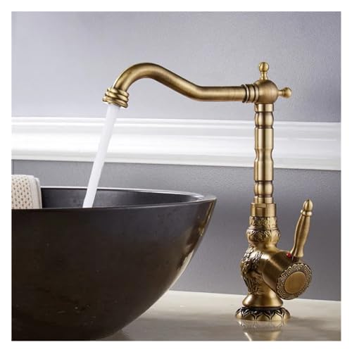 Robinets de bassin en laiton antique avec rotation et poignée unique