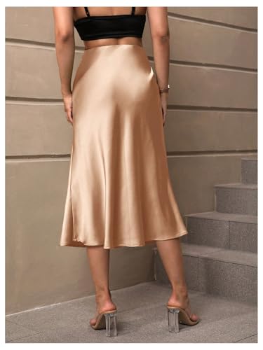 Verdusa Women's Satin Summer Skirts Elegant High Waisted Flared Hem Midi Skirt2