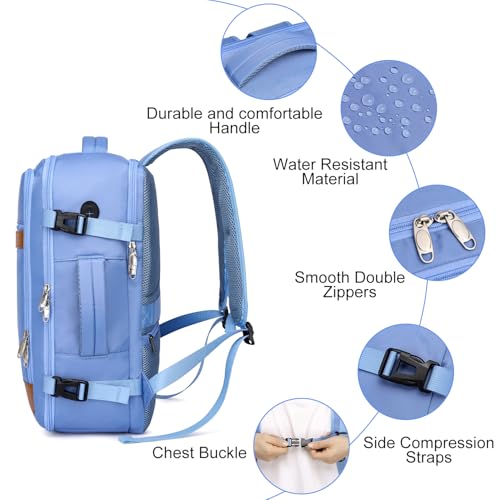 Image of Travel Laptop Backpack for Men Women Airline Approved Carry On Backpack with Shoe Pouch,TSA 15.6inch Laptop Mochila Flight Approved Personal Item Bag for Weekender Bookbag Travel Essentials,Blue
