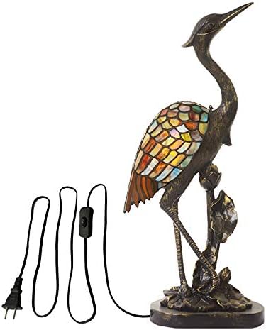 LITFAD Tiffany Crane Bird Table Light Retro Stained Glass&Resin 1 Light Desk Lamp Vivid Brass Table Lamp Night Light LED Bedside Nightstand Lamp for Bedroom Living Room Hotel Office - Colorful