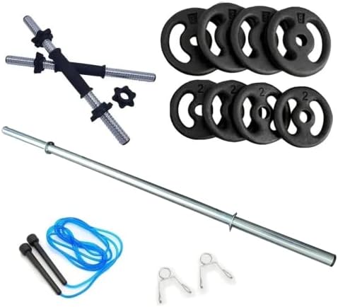 Kit 20kg Anilhas + 2 Barras 40cm + 1 Barra 1,20m + Corda de Pular