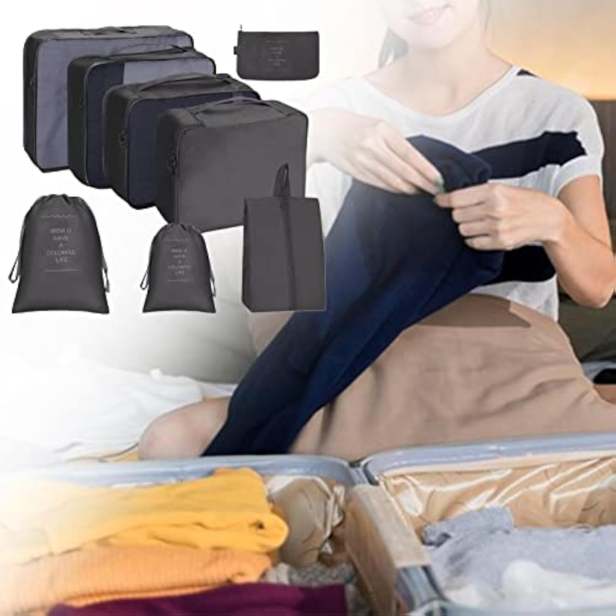 8x Lightweight Packing Cubes for Suitcases