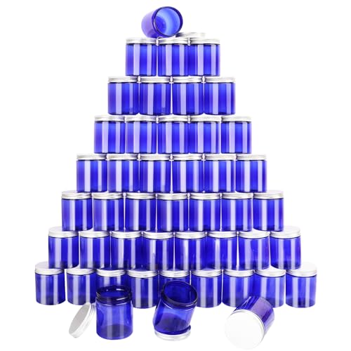 48 Packs 8 oz Blue Plastic Jars with Lids, Cosmetic Containers jars with Wide-Mouth for slime, beads, rhinestones, sequins Cosmetics, Lotion, Cream, Ointments and More by KUKLIPJIM.
