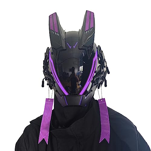KYEDAY Punk Mask for Men, LED Mask for Women,Futuristic Punk Techwear, Cosplay Halloween Fit Party Music Festival Accessories (purple)