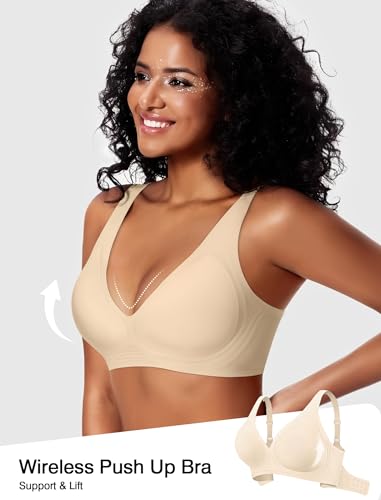 Image of Deep V Wireless Jelly Bras for Women Push Up Bralette Seamless No Underwire Support T-Shirt Comfort Plunge Full Coverage