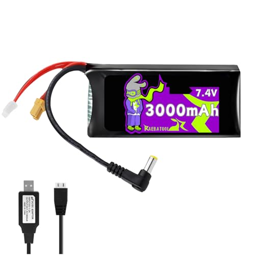 Raebatuol 3000mAh 7.4V LiPo Battery with XT30/DC5.5 Plug，Rechargeable for D JI HD Digital Goggles...