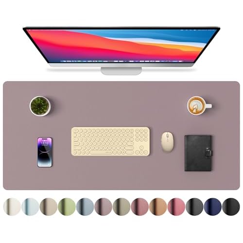 Aothia Large PU Leather Desk Pad Protector - Non-Slip Mouse Pad & Writing Mat for Office/Home, Waterproof, Easy to Clean (23.6" x 13.7", Aqua)