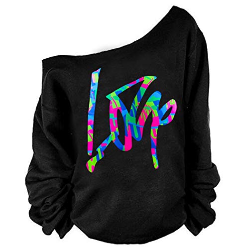 Image of MAGICMK Woman's Sweatershirt Lips Print Causal Blouse Off The Shoulder Long Sleeve Loose Slouchy Pullover Plus Size Tops