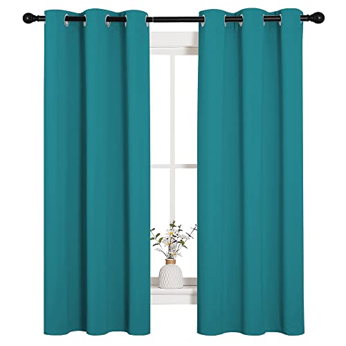 Image of NICETOWN Room Darkening Curtains 63 inch Length 2 Panels, Thermal Insulated Grommet Blackout Curtains for Modern Casual Elegant Bedroom Kids Room Theme Decoration (Peacock Teal, 2 Pieces, W34)