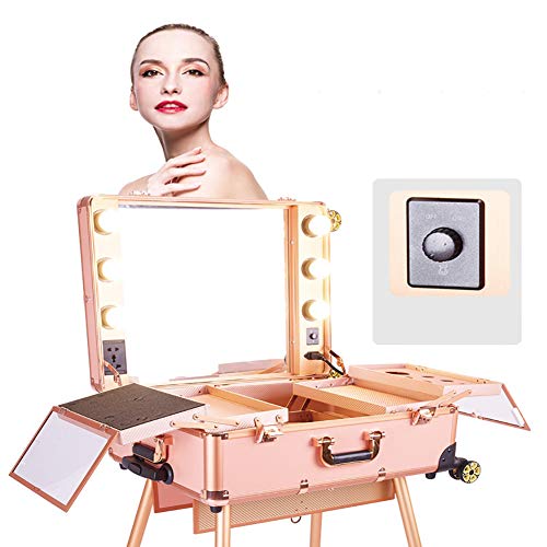 Maleta 2 en 1 Maquillaje profesional Estuche de belleza Estuche Trolley Trolley de maquillaje Multi compartimentos con luces LED y espejo Maquillador Artista Caja cosmética Organizar Estuche de tren