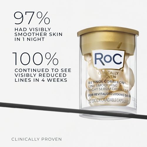 RoC Retinol Correxion Line Smoothing Night Serum Capsules, Daily Anti-Aging Skin Care Treatment for Fine Lines, Dark Spots, Acne Scars, 10 Count