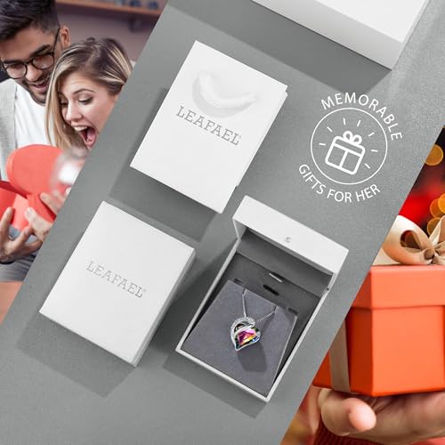 Leafael Infinity Love Heart Necklace, Birthstone Necklaces for Women with Healing Crystals, Allergy-Free Jewellery Gift for Women, Silver-Tone Pendant Necklace with Gift Box, Gift for Valentine's Day