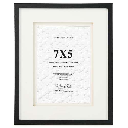 Fabian Clarke London® Black Wooden Picture Photo Frame with Off White Double Mount to Hang Portrait or Landscape (7x5)