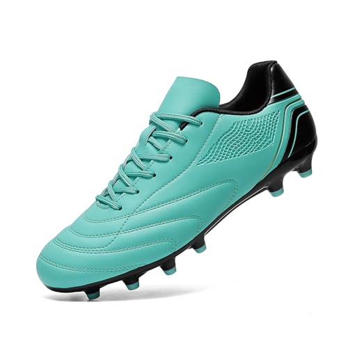 HaloTeam Soccer Shoes Mens Cleats Outdoor Professional Training Turf Football Boots Breathable Athletic Sneaker for AG/FG,Cyan,7.5 US