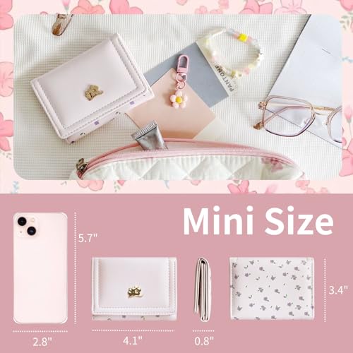 Image of Girls Wallet Cute Floral Coquette Small Kawaii for Women Aesthetic ID Window for Ladies (Pink Metal Floral)