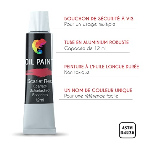 Coffret Peinture à l’Huile Artiste avec Boite Chevalet - 24 Tubes de Peinture à l’Huile,10 Pinceaux,1 Couteau pour Peinture,3 Toiles,Bloc de Peinture et 1 Palette-Cadeau - Image 7