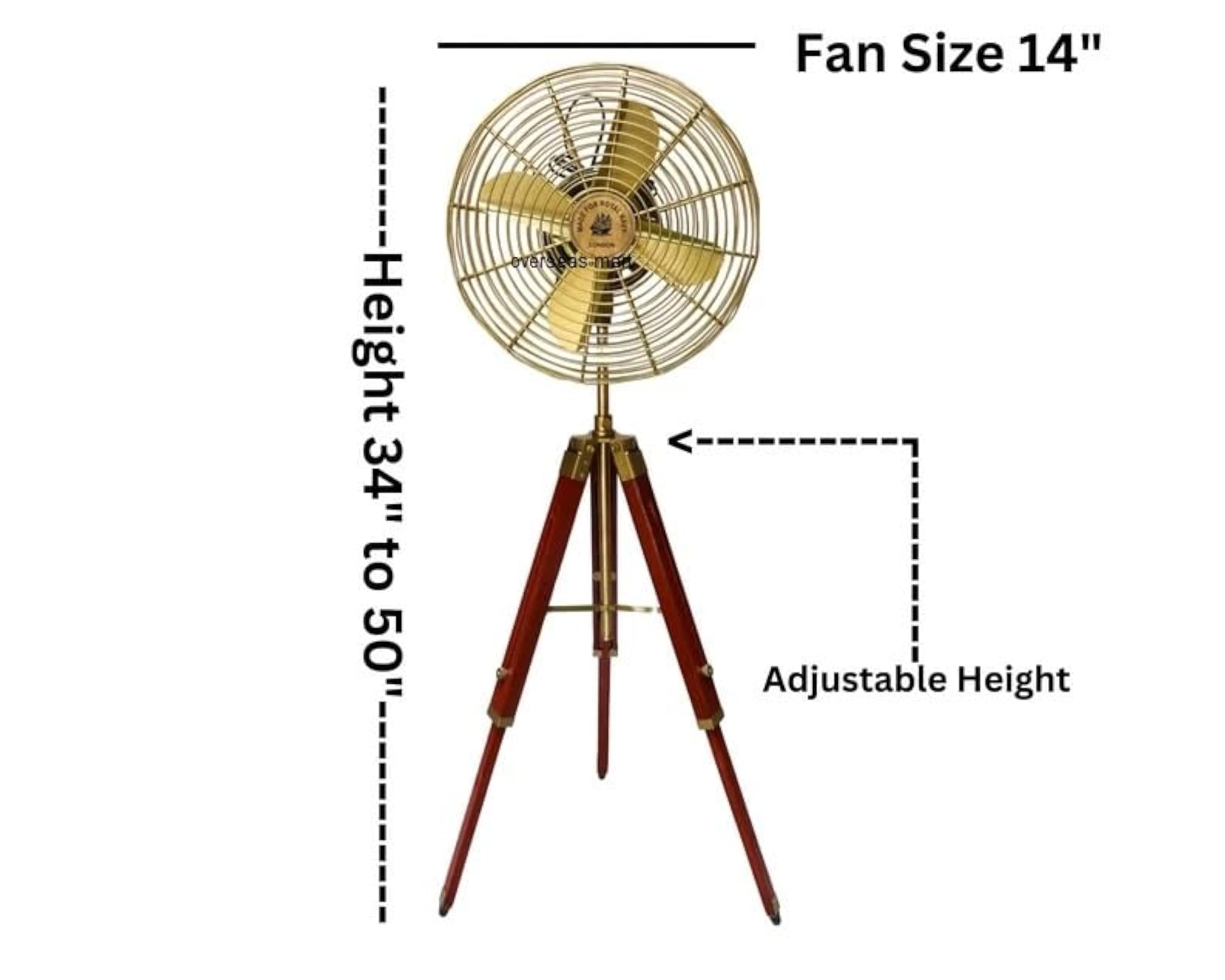 Pedestal Fan with Adjustable Wooden Tripod Stand