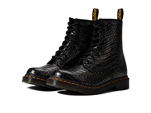 Dr. Martens 1460 Boots for Women - Goodyear Welt Construction, Z-Welt Stitching, Cushioned Footbed, and Color-Full Prints Gunmetal Wild Croc Emboss UK 3 (US Women's 5) M