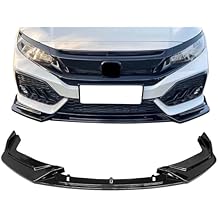 IKON MOTORSPORTS, Front Bumper Lip Compatible with 2017-2021 Honda Civic Hatchback & Si, IKON Style Gloss Black PP Front Lip Under Chin Spoiler Add On, 2018 2019 2020
