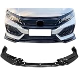 IKON MOTORSPORTS, Front Bumper Lip Compatible with 2017-2021 Honda Civic Hatchback & Si, IKON Style Gloss Black PP Front Lip Under Chin Spoiler Add On, 2018 2019 2020
