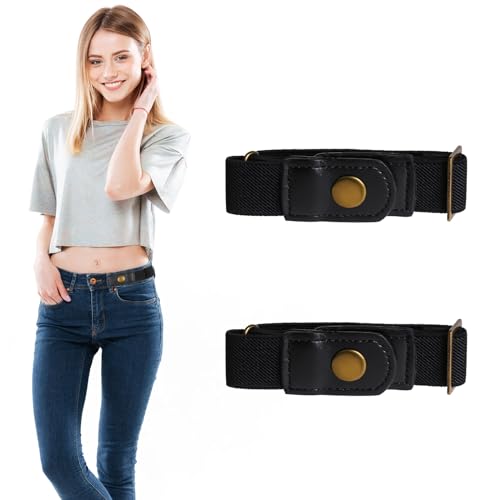 No Buckle Belts for Men,2 Pack Adjustable Buckless Belts Side Belts No Buckle for Women,Stretch Belt Loops for Pants Jeans