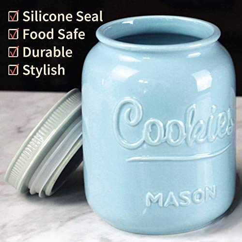 Mason Cookie Jar With Lid - Large Airtight Ceramic Kitchen Canister - Vintage Farmhouse Storage Jars With Lids - Rustic Decorative Air Tight Container For Cookies, Cracker, And Other Snacks (Blue) #TOP1