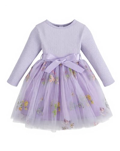 Vestido de punto y tul con lentejuelas brillantes para la comodidad diaria de las niñas