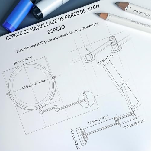 Miniatura 8 de Auxmir Espejo Maquillaje Con Luz Pared, 1x 20x Aumento Doble Cara Giratorio 360, Espejo Baño Extensible Táctil Con Enchufe, 3 Colores Brillo Regulable, Para Hotel, Spa, Plata