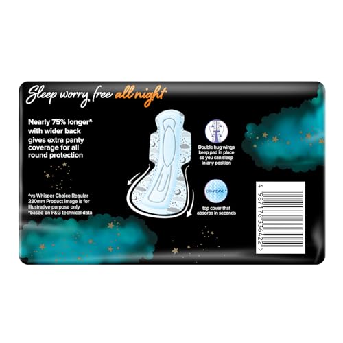 Whisper Bindazzz Night Sanitary Pads|10 Thick Pads|XXXL|upto 0% Leaks|Suitable for Heavy Flow|75% Longer & Wider back|Comfortable Cushiony soft wings|40 cm Long|With disposable wrap