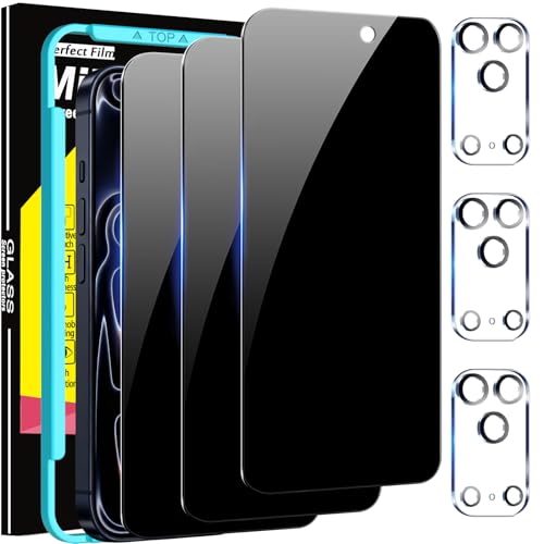 Milomdoi 3 Pack Privacy Screen Protector for iPhone 17 Pro [Phone Case Friendly] Accessories Private Film 3 Pacs Tempered Glass Camera Lens Protector with Mounting Frame for Apple Anti Spy