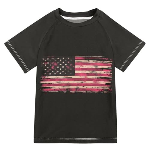 Rustic Distressed Pink American Flag Girl Bathing Suit Sun Protection Athletic Tops Swimwear Beach Tops 3T