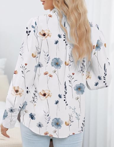 Zeagoo Womens Button Down Shirts Lantern Long Sleeve Blouse Business Casual Work Tops Floral Printed Outfits