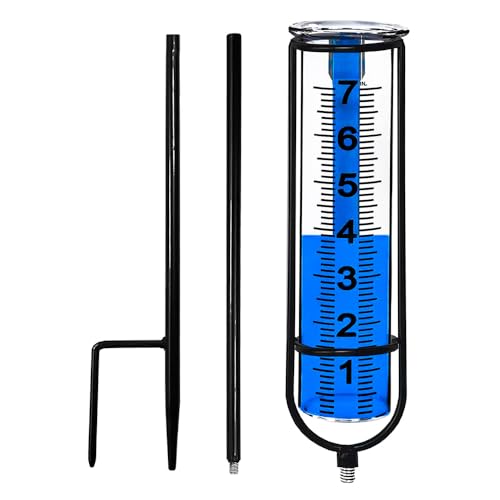 FONGKNOX Glass Rain Gauge Outdoor Large Number Easy to Read All Weather Condition Rain Scale Rain Meter High Accuracy Glass Anti-Corrosion Garden Yard Deck Farm Enhanced Visibility Blue