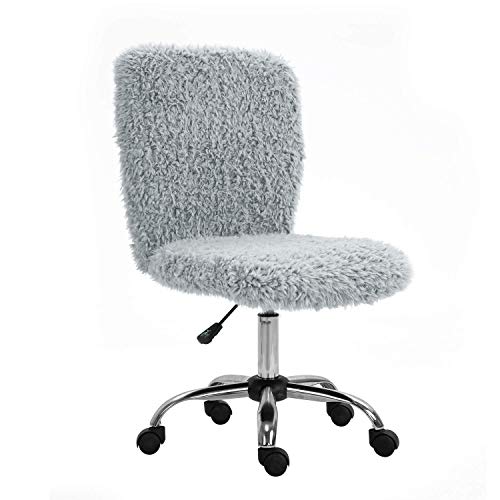 SEATZONE Small Fur Desk Chair Cute Makeup Chair for Girls Home Office Chair Swivel Chair with Wheels for Bedroom, Gray