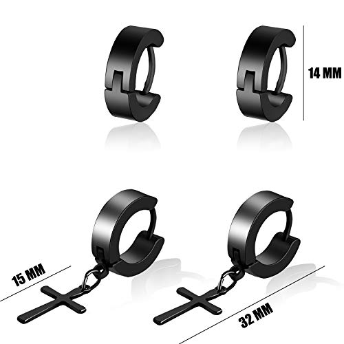 meekoo 12 Pairs Stainless Steel Cross Earrings Cross Dangle Hoop Earrings Hinged Hoop Ear Jewelry for Men and Women Wearing (Style Set 1)2