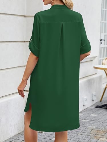 Image of PerZeal Womens Sexy V Neck Button Down Shirt Dresses Summer Short Sleeve Casual Loose Blouses & Button-Down Shifts Cover Ups