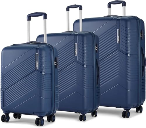 Image of Safari Carter Hard-Sided Polypropylene Suitcase 5 Years Warranty Luggage Set of 3 Trolley Bags (55 & 67 & 76 cm) (Navy Blue)