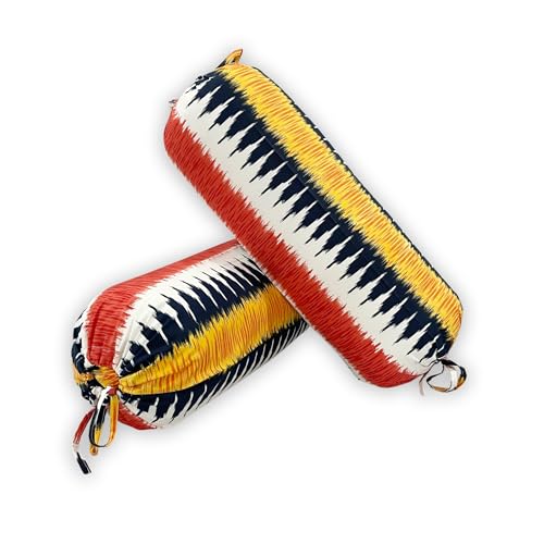 Image of Swayam Set of 2 Pure Cotton Bolster Cover | 30x30 Inch | Soft Breathable Masnad Cover 200TC | Durable & Washable | Motif Print Bolster Cover for Diwan, Bed & Sofa - White & Brown