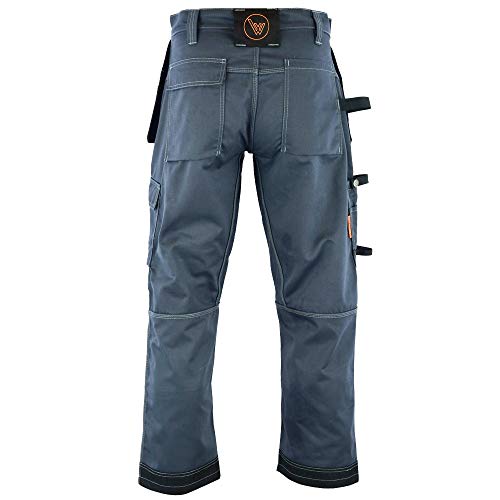 Wrightfits Men Pro Builder Work Trousers Grey - Heavy Duty Safety Combat Cargo Pants - Multi Pockets - Knee Pad Pockets - Triple Stitched - Durable Workwear (30W To 42W) (32W X 31L) - 7