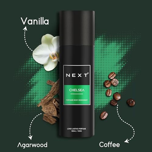 Image of Next Care Chelsea Daily Use Deodorant for Men | Perfumed Body Spray | Long Lasting Deo,150ml | Fragrances of Smokey Aroma, Vanilla & Oudh
