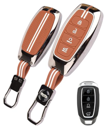 Image of Coll of Fest Premium Metal Brown Silicone Key Cover Compatible with Hyundai Verna 2023 2024 | i20 Facelift N Line N8 Car 4 Button Smart Key Glow in the Dark